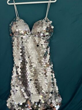 Silver Sequin Mini Dress